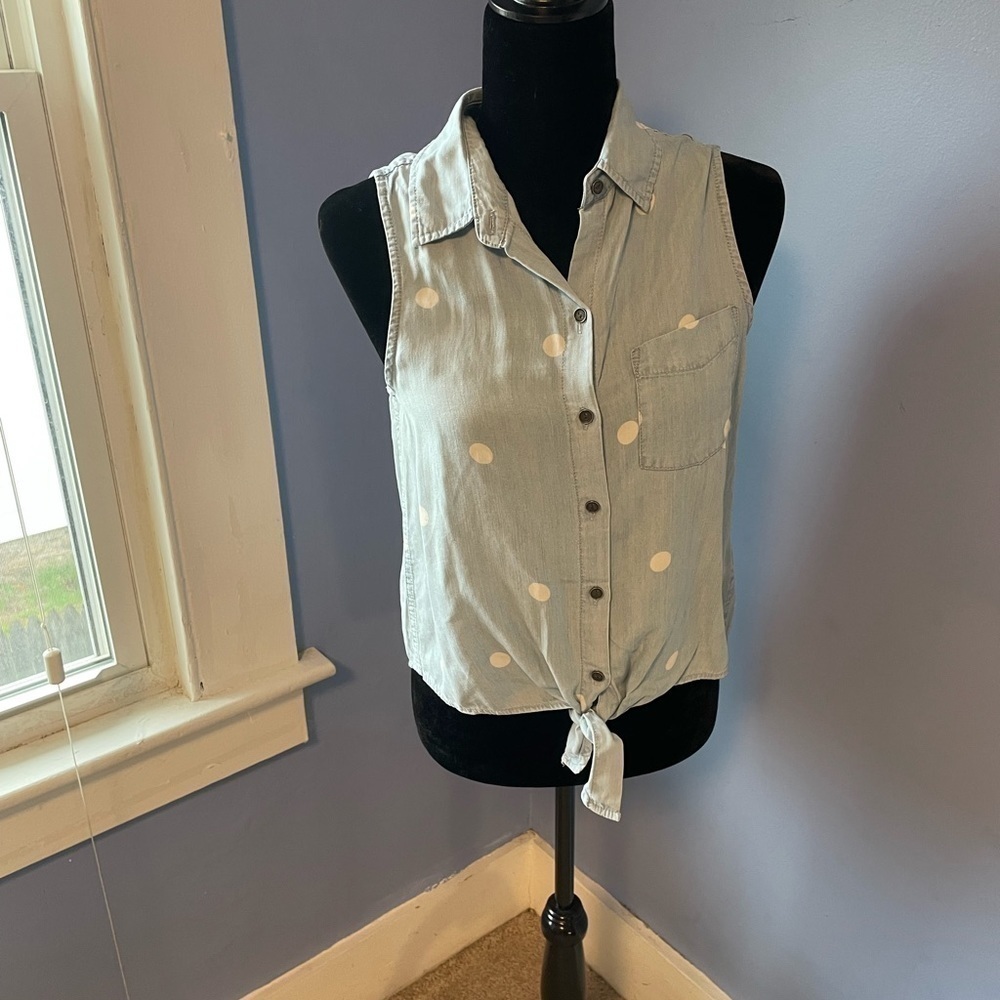 Beach lunch  lounge polka button down shirt